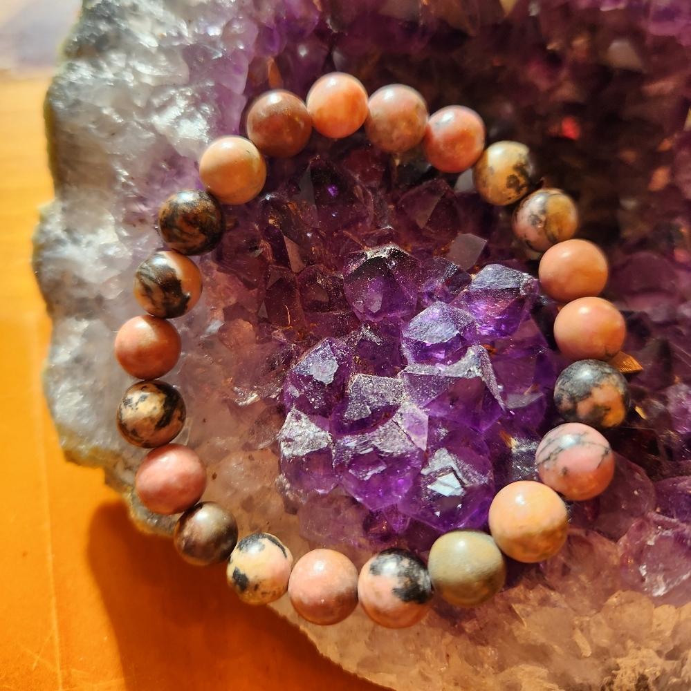Natural Gemstone Pink Rhodonite Bracelet. (* Not Synthetic)